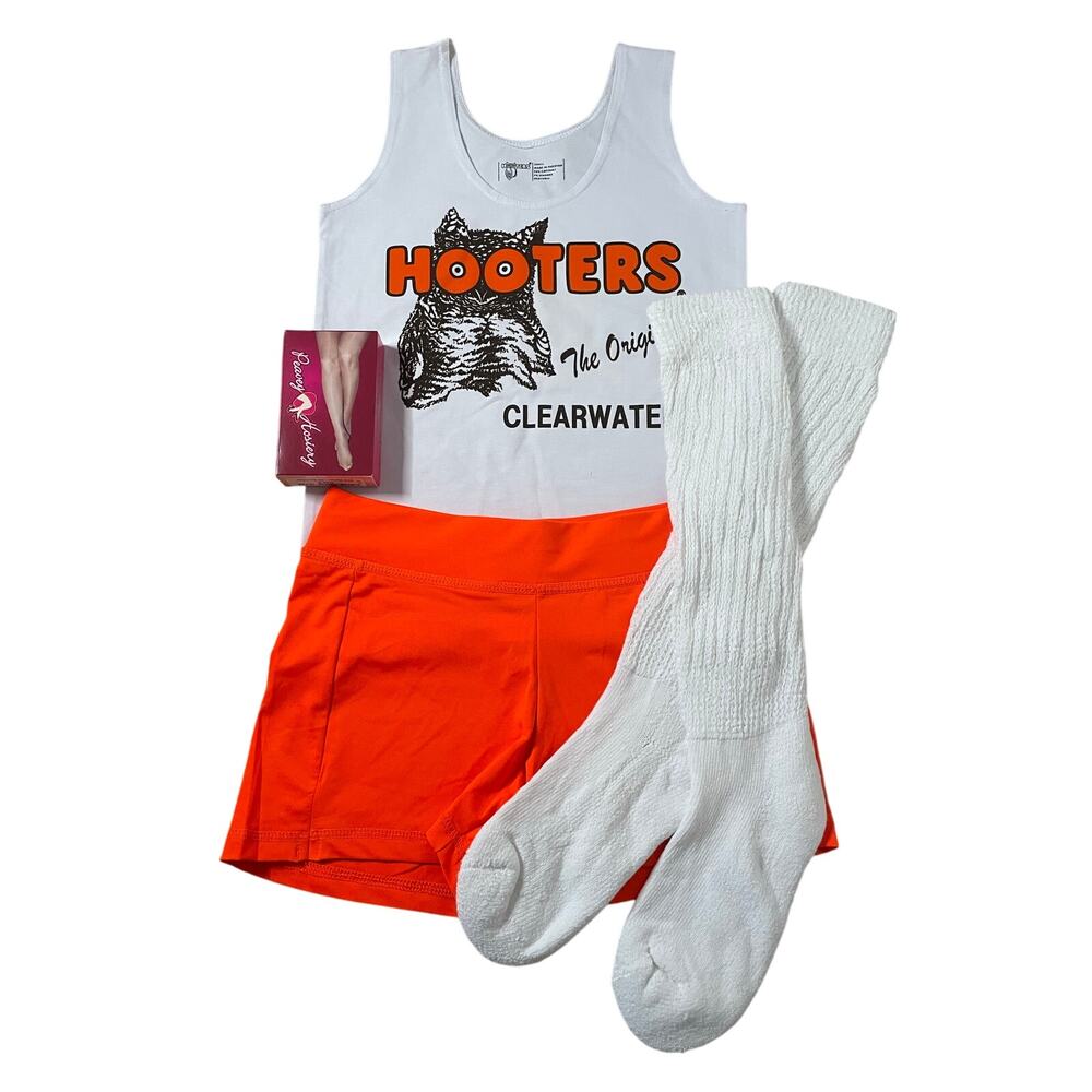 New Hooters Uniform Tank Shorts Scrunchie Socks and Pantyhose size Small